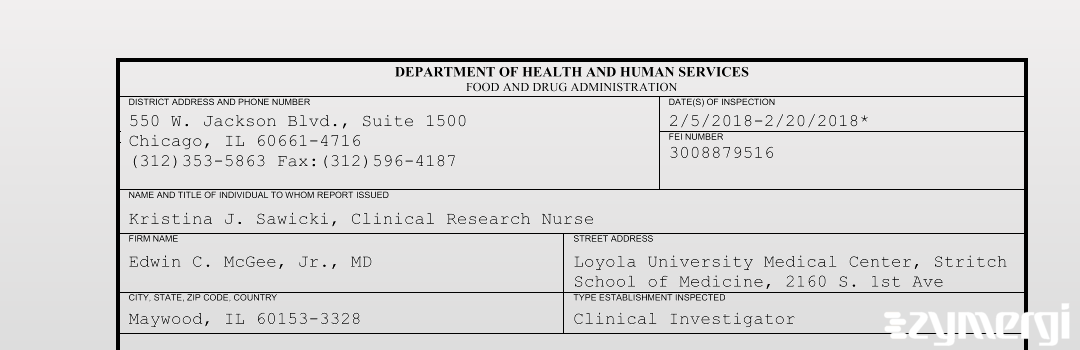 FDANews 483 Edwin C. McGee, Jr., MD Feb 20 2018 top