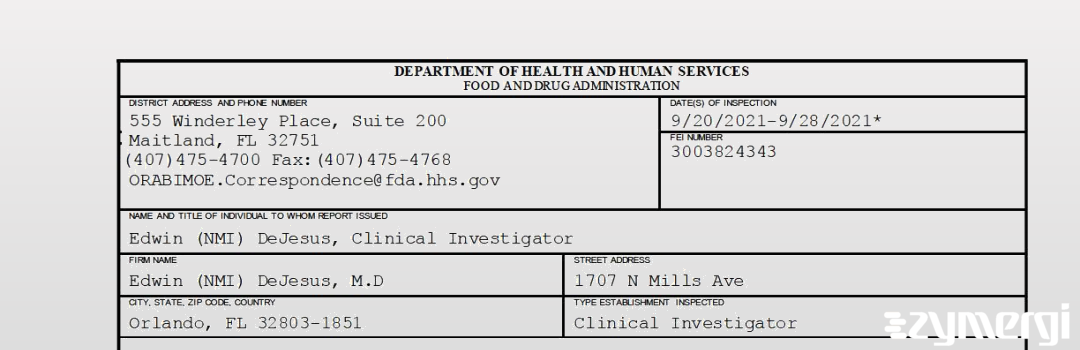 FDANews 483 Edwin (NMI) DeJesus, M.D Sep 28 2021 top