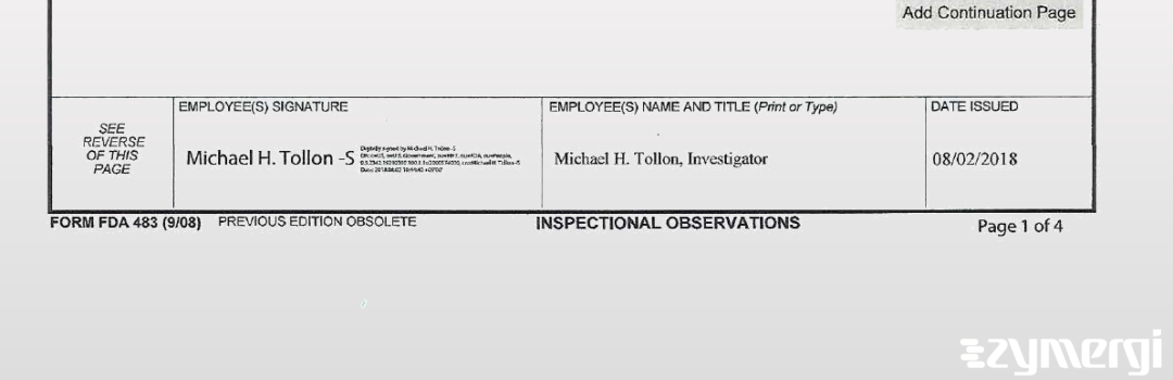 Michael H. Tollon FDA Investigator 