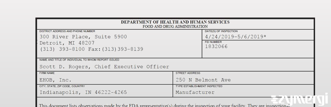 FDANews 483 EHOB, Inc. May 6 2019 top