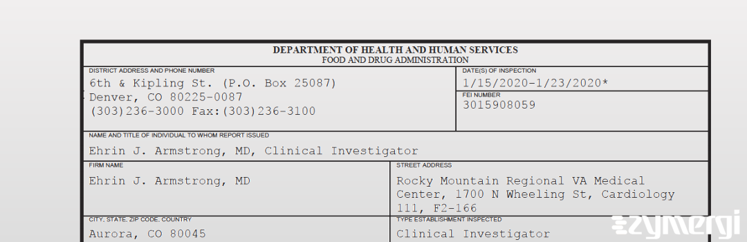 FDANews 483 Ehrin J. Armstrong, MD Jan 23 2020 top