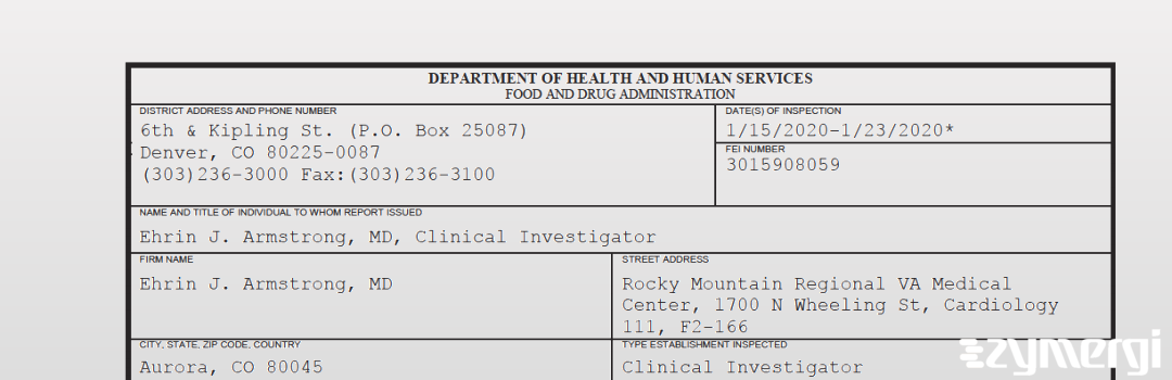 FDANews 483 Ehrin J. Armstrong, MD Jan 23 2020 top