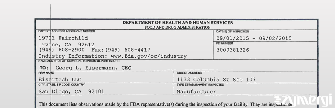 FDANews 483 Eisertech LLC Sep 2 2015 top