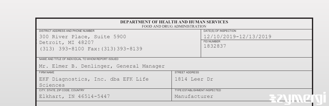 FDANews 483 EKF Diagnostics, Inc. dba EFK Life Sciences Dec 13 2019 top