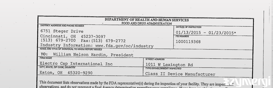 FDANews 483 Electro Cap International Inc Jan 23 2015 top