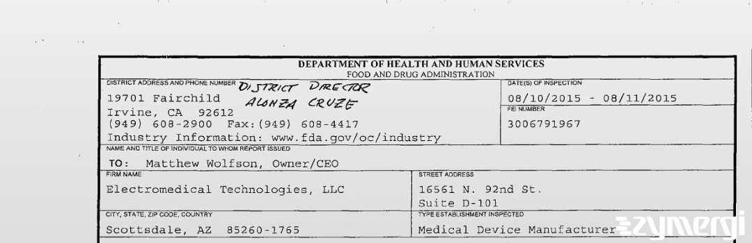 FDANews 483 Electromedical Technologies, LLC Aug 11 2015 top