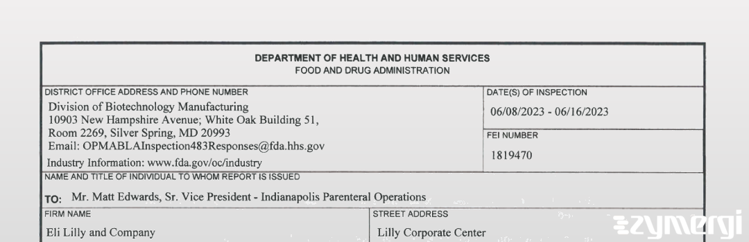 FDANews 483 Eli Lilly & Company Jun 16 2023 top