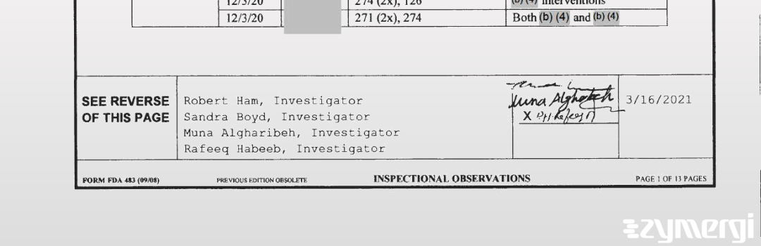 Robert J. Ham FDA Investigator Rafeeq A. Habeeb FDA Investigator Muna Algharibeh FDA Investigator Sandra A. Boyd FDA Investigator 