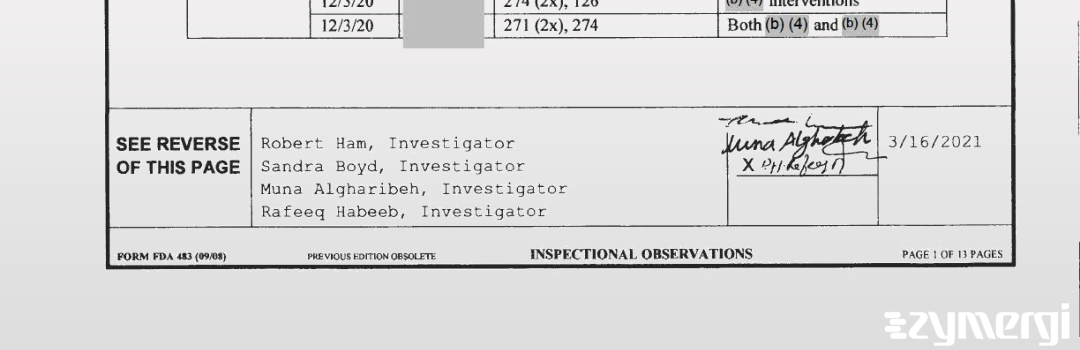 Robert J. Ham FDA Investigator Rafeeq A. Habeeb FDA Investigator Muna Algharibeh FDA Investigator Sandra A. Boyd FDA Investigator