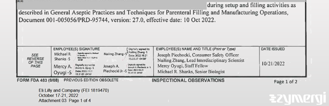 Joseph A. Piechocki FDA Investigator Michael Shanks FDA Investigator