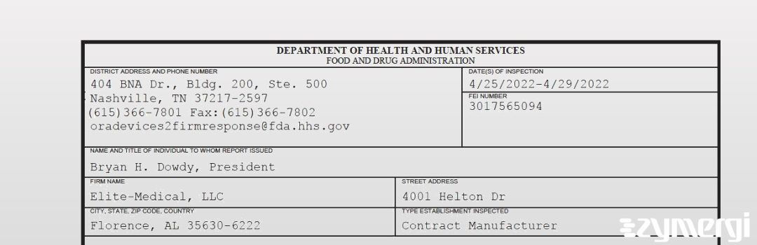 FDANews 483 Elite-Medical, LLC Apr 29 2022 top