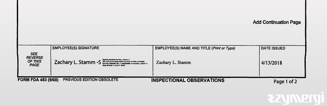 Zachary L. Stamm FDA Investigator 