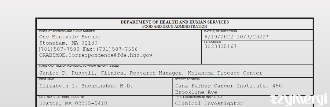 FDANews 483 Elizabeth I. Buchbinder, M.D. Oct 3 2022 top