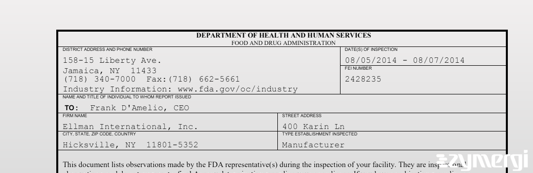 FDAzilla 483 Ellman International, Inc. Aug 7 2014 top