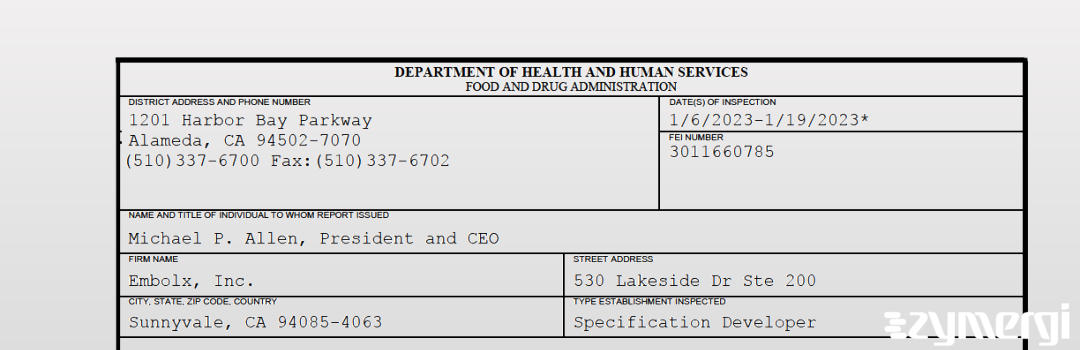 FDANews 483 Embolx, Inc. Jan 19 2023 top