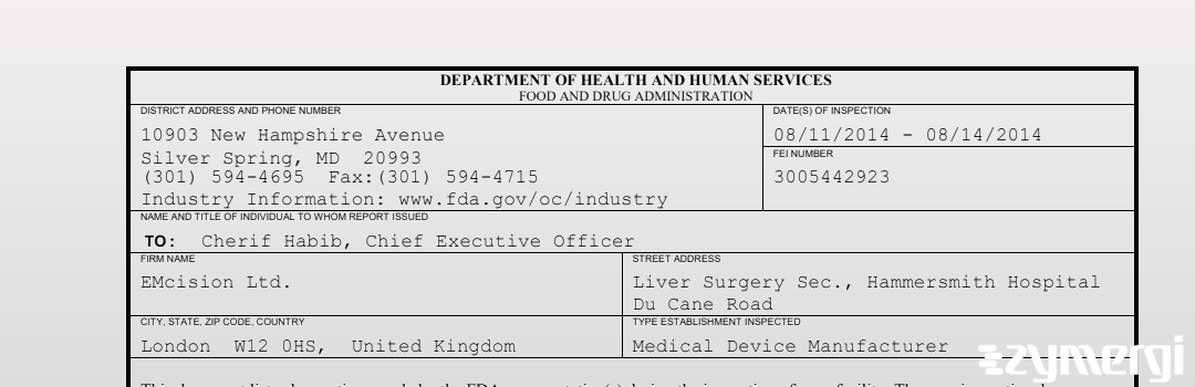 FDANews 483 EMcision Ltd. Aug 14 2014 top