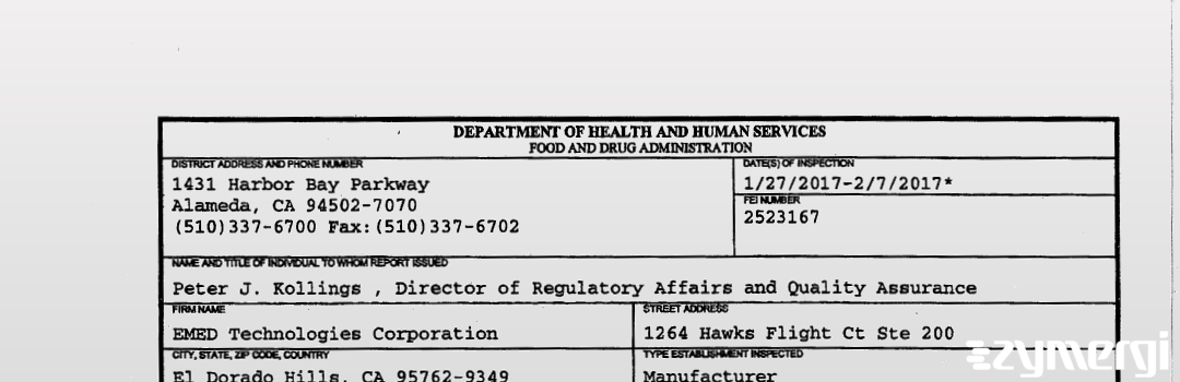 FDANews 483 EMED Technologies Corporation Feb 7 2017 top