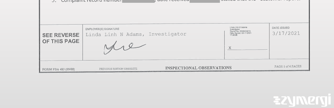 Linda Linh Adams FDA Investigator Adams, Linda Linh N FDA Investigator 