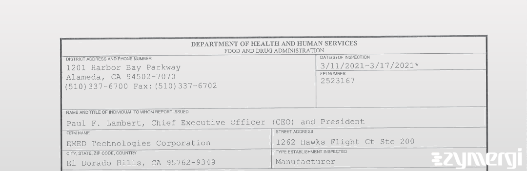 FDANews 483 EMED Technologies Corporation Mar 17 2021 top