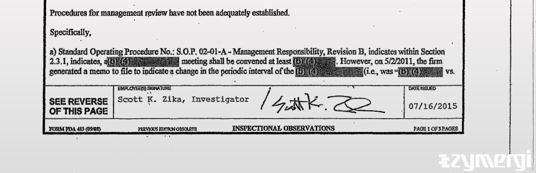 Scott K. Zika FDA Investigator