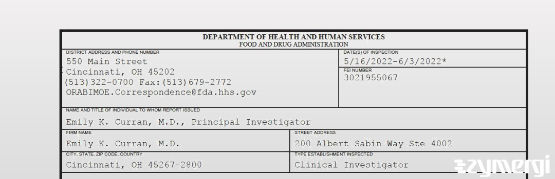 FDANews 483 Emily K. Curran, M.D. Jun 3 2022 top