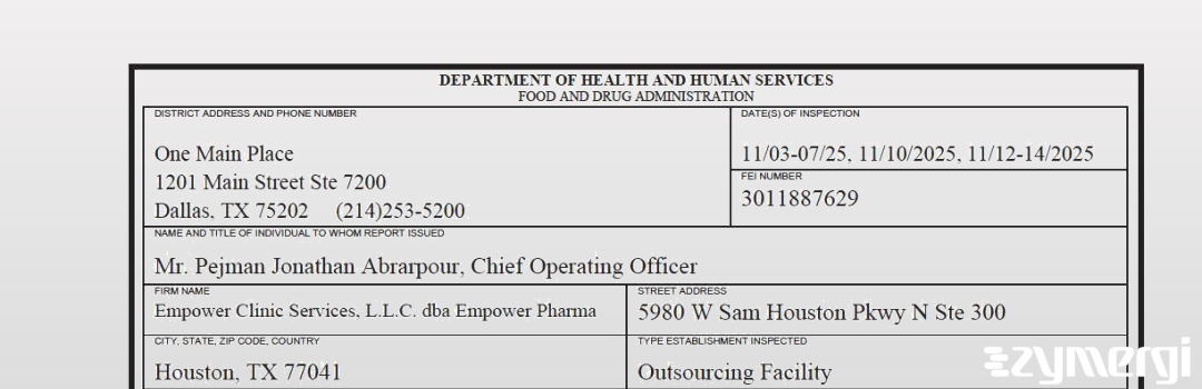 FDANews 483 Empower Clinic Services LLC dba Empower Pharmacy Nov 14 2025 top