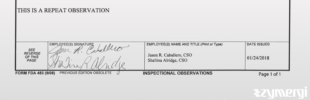 Shatina R. Alridge FDA Investigator Jason R. Caballero FDA Investigator 