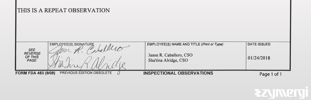 Shatina R. Alridge FDA Investigator Jason R. Caballero FDA Investigator