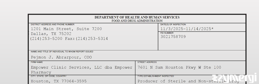 FDANews 483 Empower Clinic Services, LLC Nov 14 2025 top