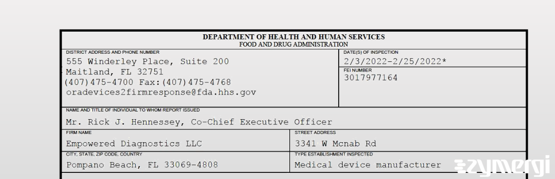 FDANews 483 Empowered Diagnostics LLC Feb 25 2022 top