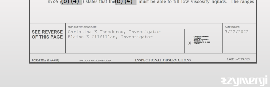 Christina K. Theodorou FDA Investigator Elaine E. Gilfillan FDA Investigator 