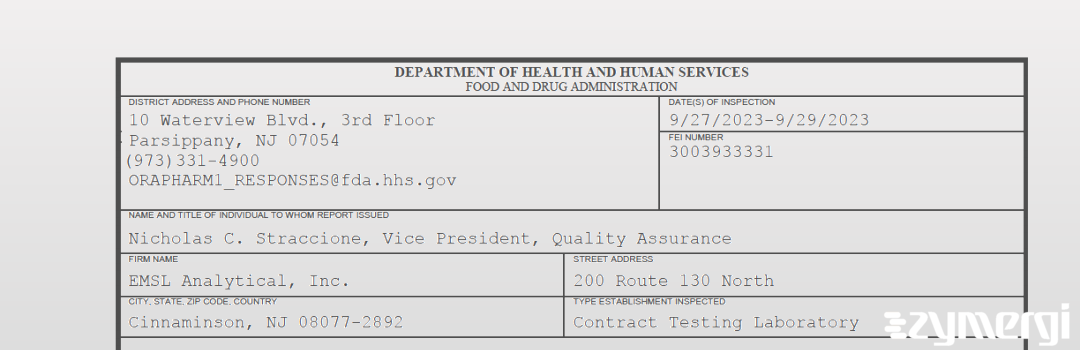 FDANews 483 Emsl Analytical Inc Sep 29 2023 top