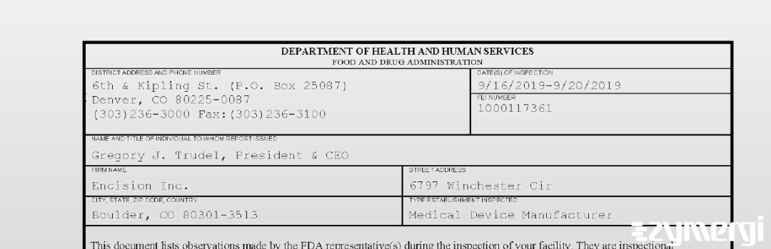 FDANews 483 Encision Inc. Sep 20 2019 top