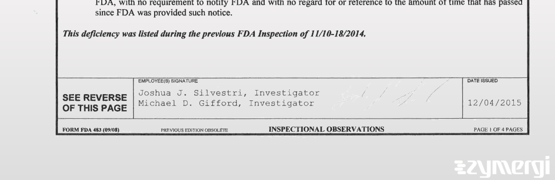 Joshua J. Silvestri FDA Investigator Michael D. Gifford FDA Investigator