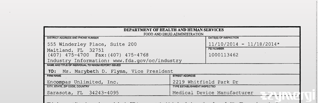FDANews 483 Encompas Unlimited, Inc. Nov 18 2014 top