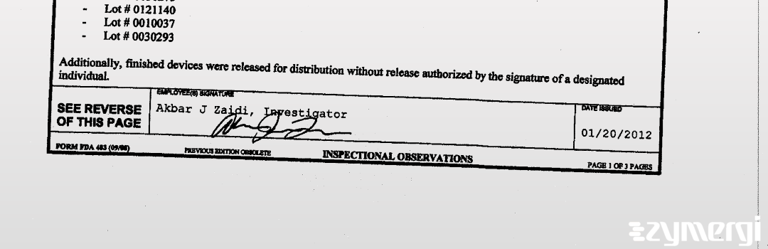 Akbar J. Zaidi FDA Investigator