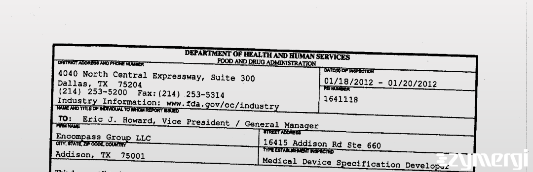 FDANews 483 Encompass Group LLC Jan 20 2012 top