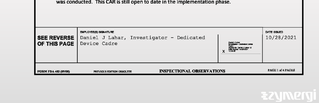 Daniel J. Lahar FDA Investigator 