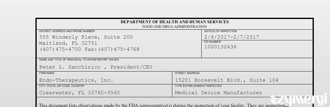 FDANews 483 Endo-Therapeutics, Inc. Feb 7 2017 top