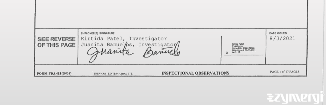 Juanita Banuelos FDA Investigator Kirtida Patel FDA Investigator 