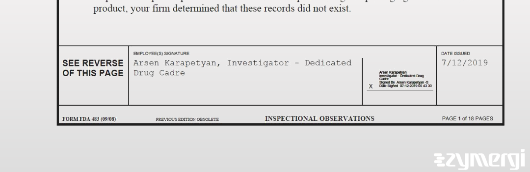 Arsen Karapetyan FDA Investigator