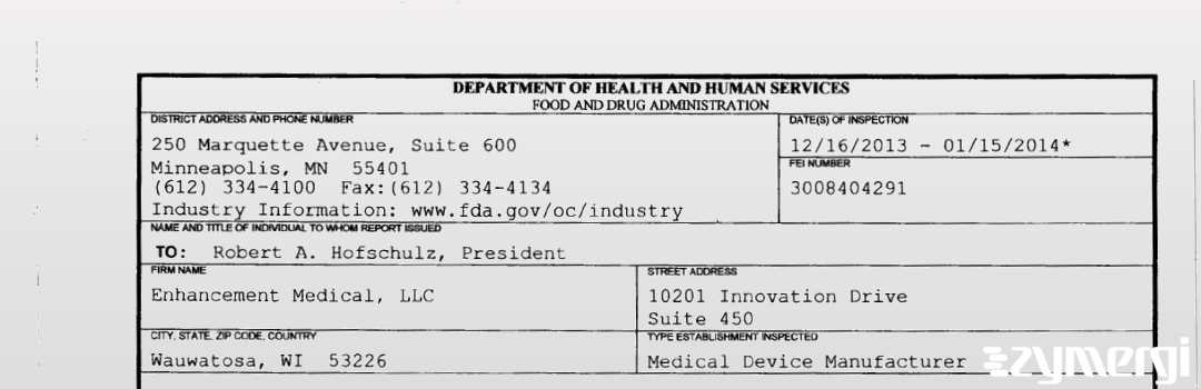 FDANews 483 Enhancement Medical, LLC Jan 15 2014 top