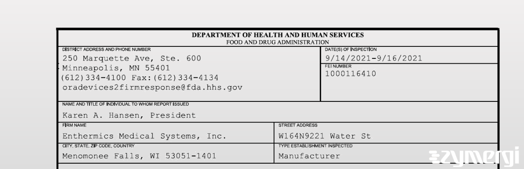 FDANews 483 Enthermics Medical Systems, Inc. Sep 16 2021 top