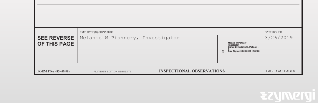 Melanie W. Pishnery FDA Investigator