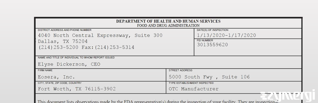 FDANews 483 Eosera, Inc. Jan 17 2020 top