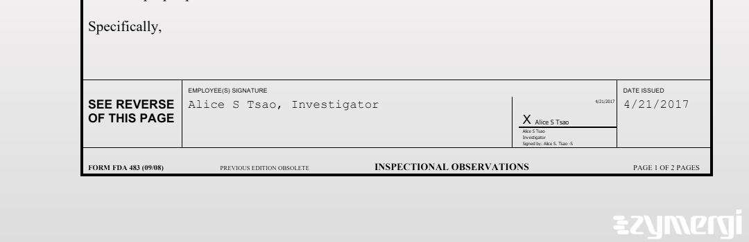 Alice S. Tsao FDA Investigator
