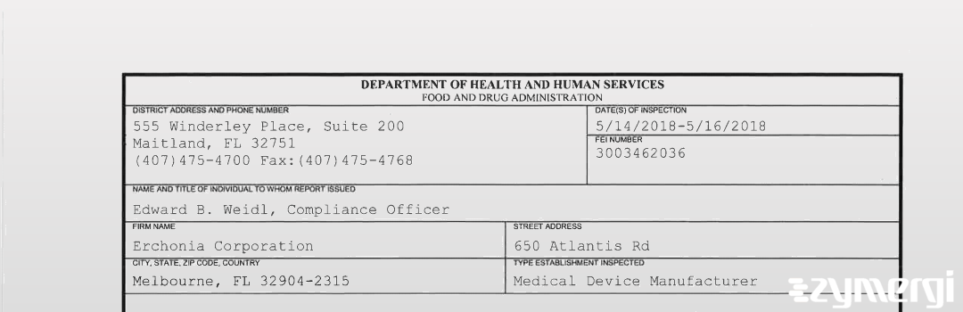 FDANews 483 Erchonia Corporation, LLC May 16 2018 top