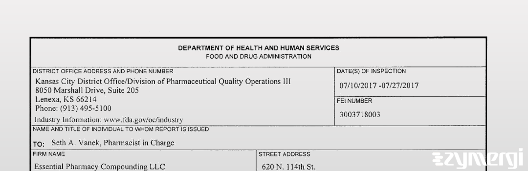 FDANews 483 Essential Pharmacy Compounding Jul 27 2017 top