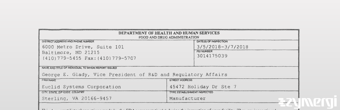 FDANews 483 Euclid Systems Corporation Mar 7 2018 top