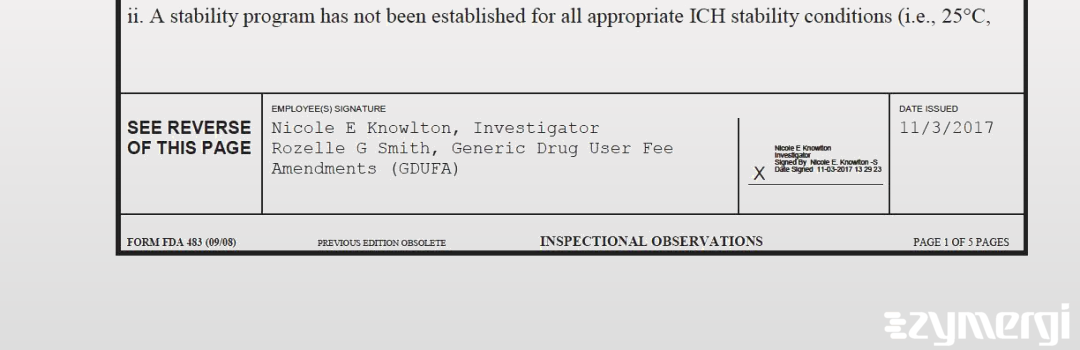 Nicole E. Knowlton FDA Investigator Rozelle G. Smith FDA Investigator 